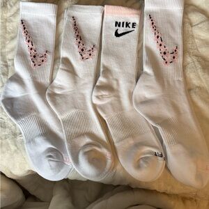 Nike White and Pink Crew Socks